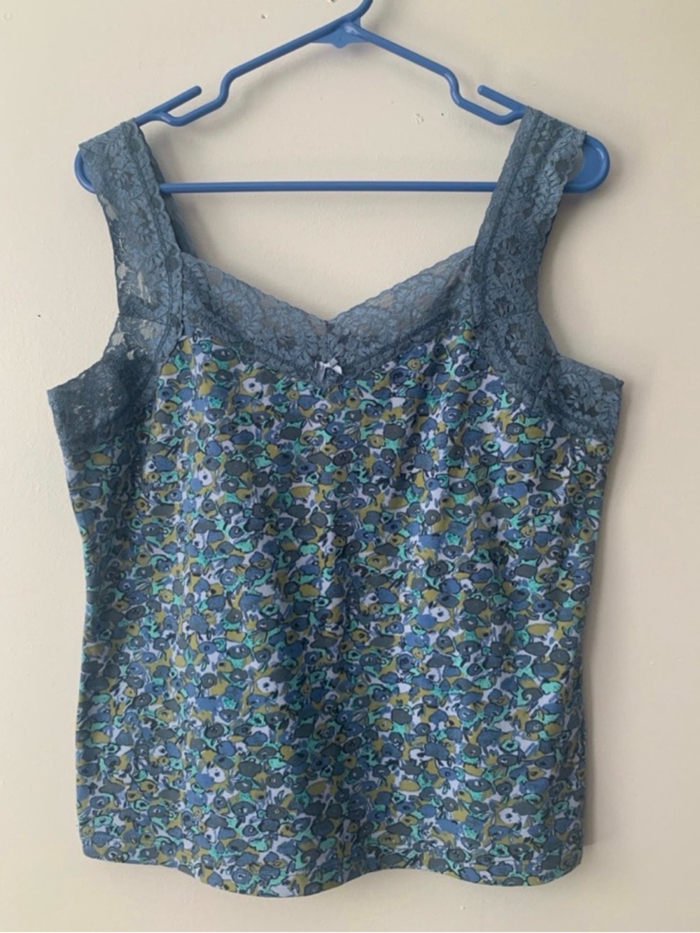 Y2K vintage Lace-Trim Floral Tank Top in Blue